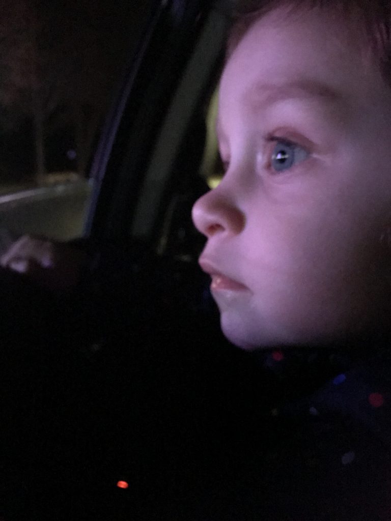 Don't worry .. we parked to watch the light show, so I let her sit on my lap to get a better view! 